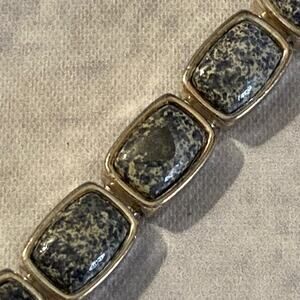 0104 Gray Natural Stone and Silver Tone Tennis Bracelet